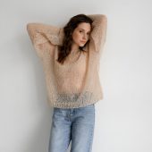 Electric Blue Mohair Knit Sweater: Sheer Boho Pullover