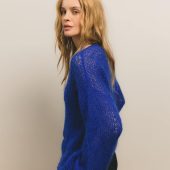 Electric Blue Mohair Knit Sweater: Sheer Boho Pullover
