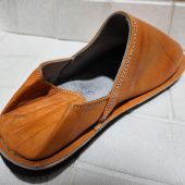 Handmade Moroccan Leather Babouche Slippers – Traditional Artisan House Shoes – Natural Orange Mule Flats – Soft Sole Indoor Shoes For Men
