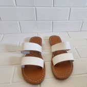 Handmade White Leather Sandals For Women – Moroccan Double Strap Summer Flats – Minimalist Boho Beach Shoes – Comfy Flat Slides –