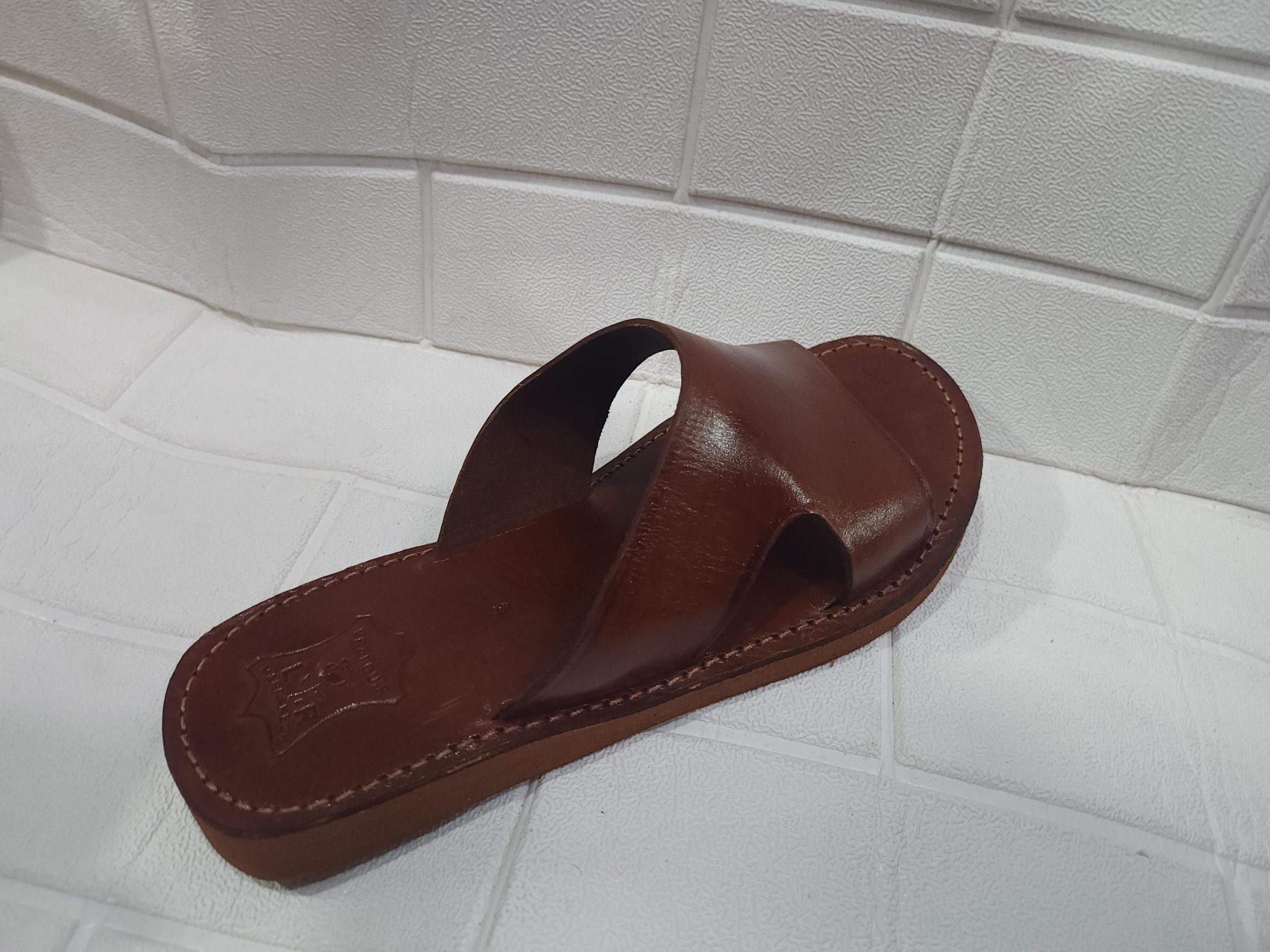 Handmade Moroccan Leather Sandals For Men – Traditional Brown Slides | Artisan Open Toe Slip-on Slippers | Flat Rustic Shoes For Comfort