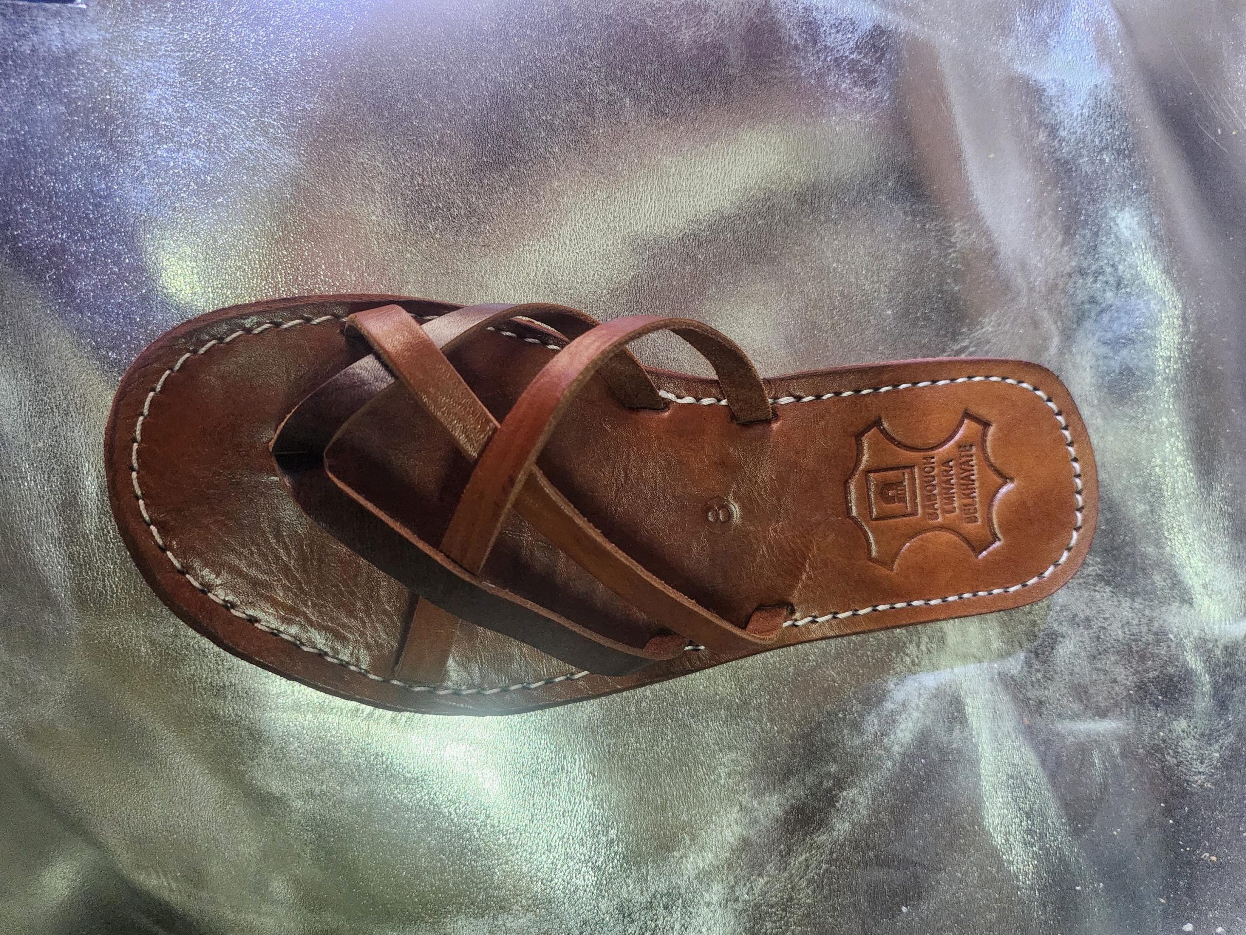 Handmade Moroccan Brown Leather Sandals For Women – Cross Strap Flat Slides – Boho Summer Shoes – Genuine Leather Artisan Footwear –