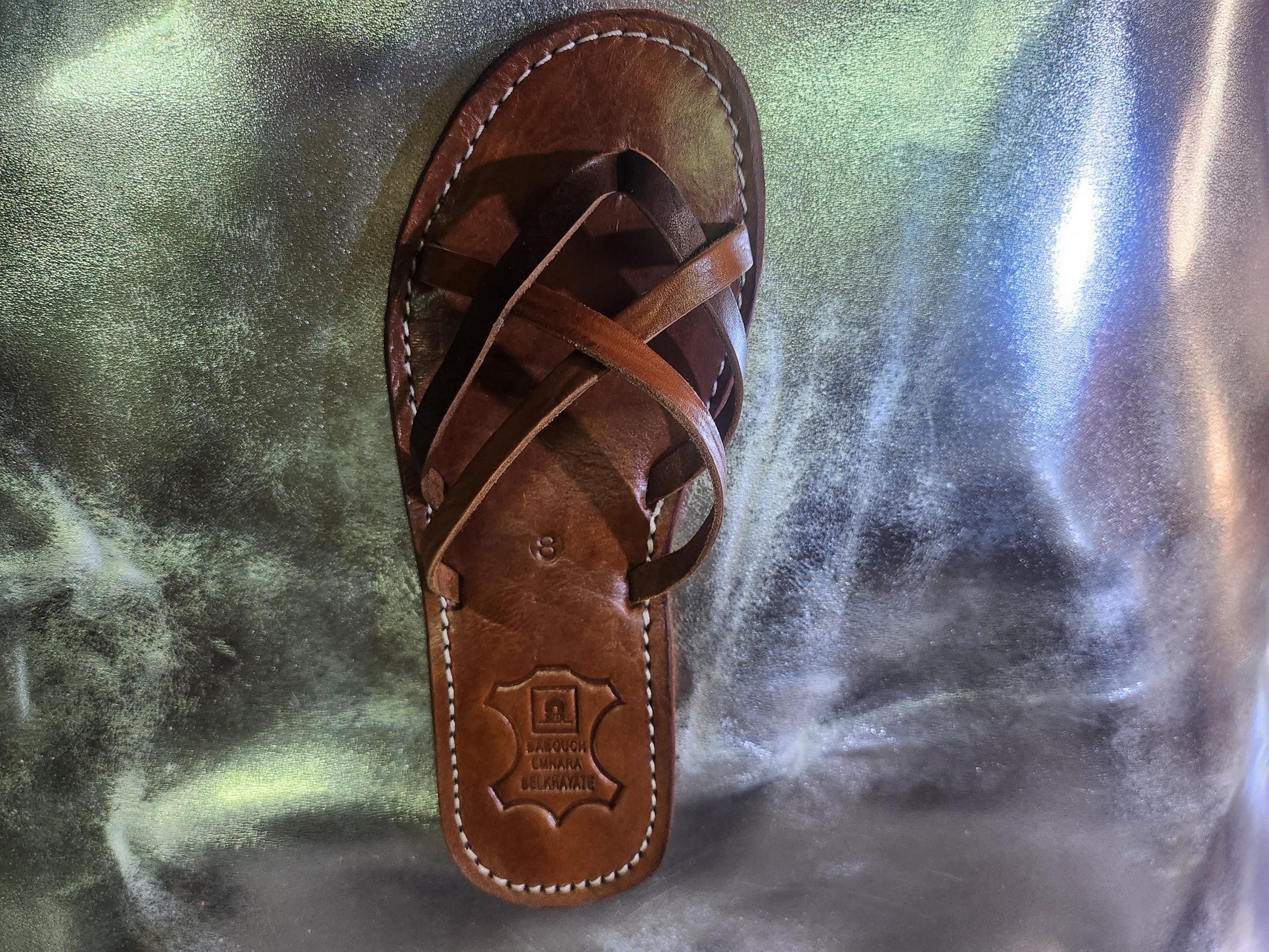 Handmade Moroccan Brown Leather Sandals For Women – Cross Strap Flat Slides – Boho Summer Shoes – Genuine Leather Artisan Footwear –