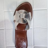 Handmade Moroccan Silver-tone Leather Sandals For Women – Hstyle Slip On Flats – Brown Sole Summer Slides – Boho Leather Slippers