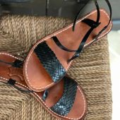 Black Braided Moroccan Leather Sandals – Handmade Flat Straps – Custom Fit